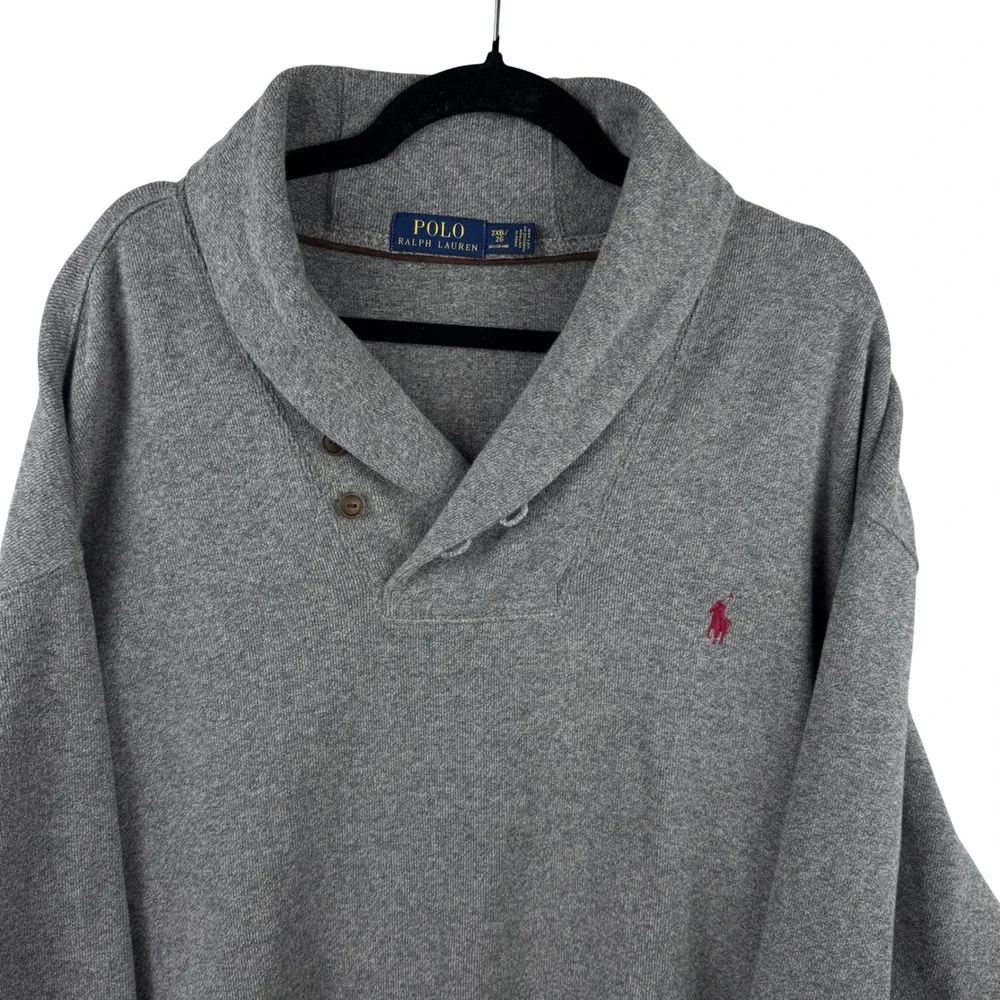 Polo Ralph Lauren Shawl Collar Pullover Mens 2XB Grey Cotton Preppy Old Money